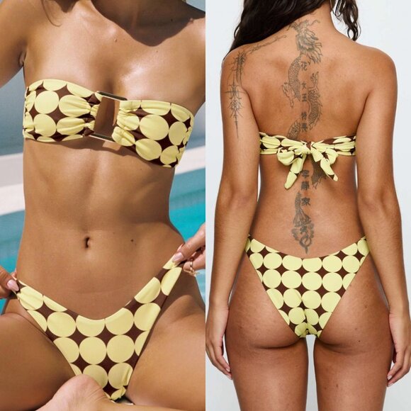 Princess Polly Yellow Geometric Strapless Bikini Set - Picture 1 of 1